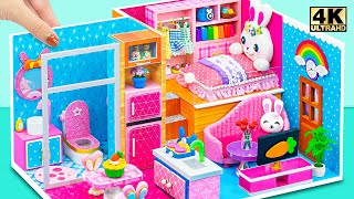 Building Bunny Mini House using Pink and Blue Color from Cardboard (EASY) ❤ DIY Miniature House