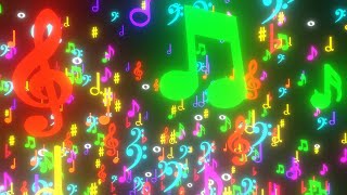 4K Free Floating Glowing Multicolor Music Notes Motion Background