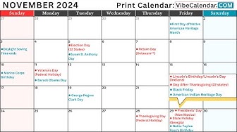 November 2024 Calendar with Holidays and Observances (All) #calendar #november #holiday thumbnail