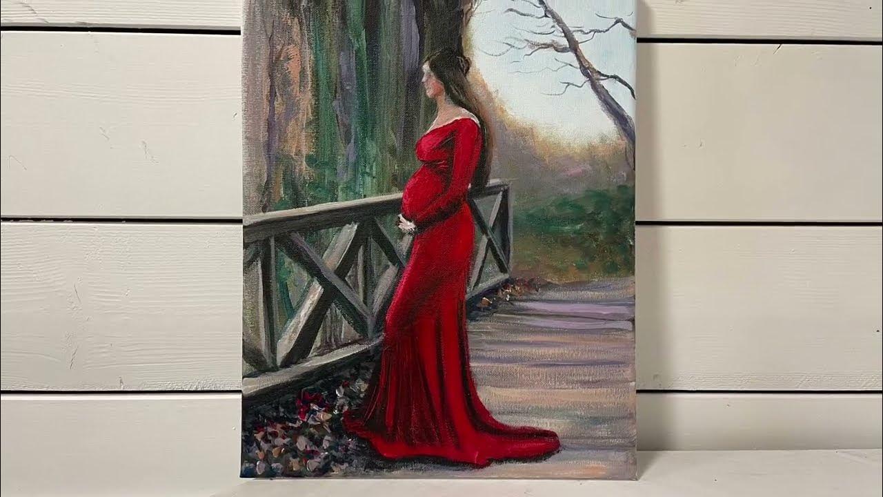 How To Paint LADY IN RED ❤️ acrylic step by step painting tutorial 