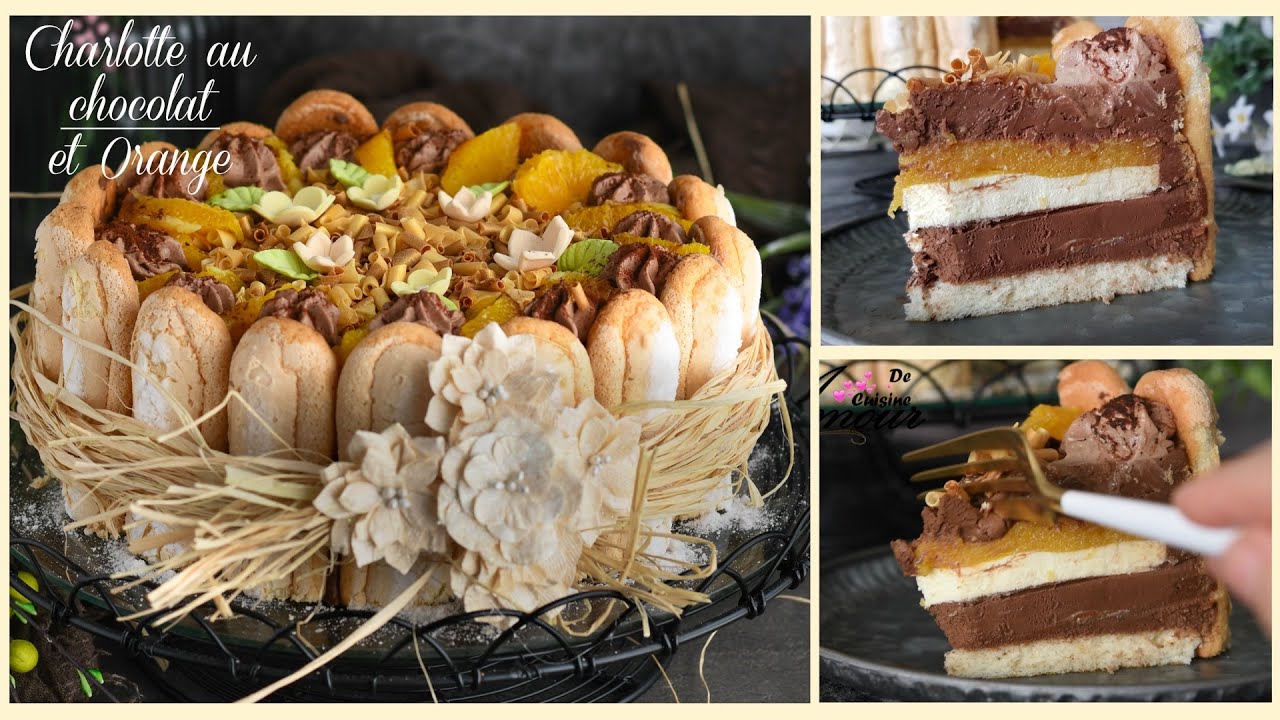 charlotte au chocolat et orange, mousse au chocolat insert orange et chocolat blanc