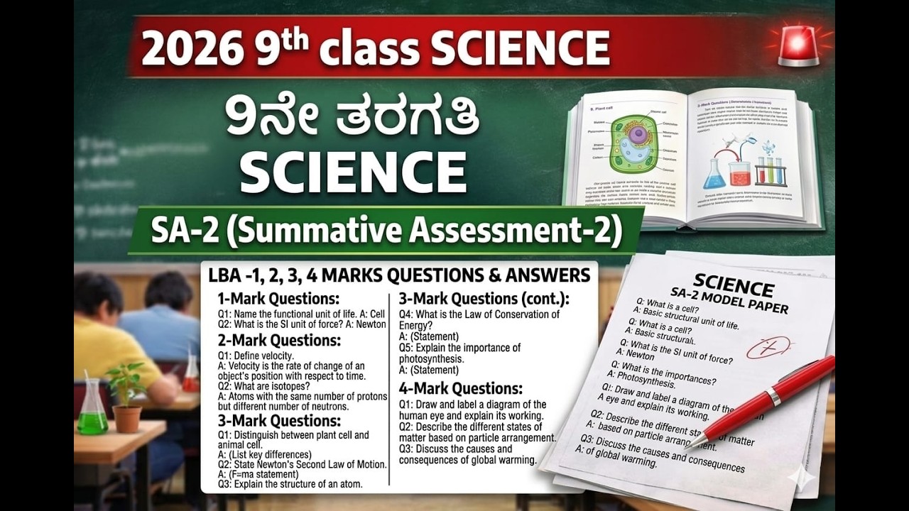 9ನೇ ತರಗತಿ Science SA-2 ಮಾದರಿ ಪ್ರಶ್ನೆಪತ್ರಿಕೆ ಮತ್ತು ಉತ್ತರಗಳು | Exam Special 2026((ENG)