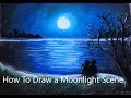 How to draw a moonlight scenery for beginners  cherylife