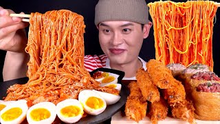 매콤새콤달콤한 비빔국수와 대왕새우튀김 육회 참치 유부초밥 먹방 Y Kimchi Noodles With Fried Shrimp Inari Sushi Mukbang
