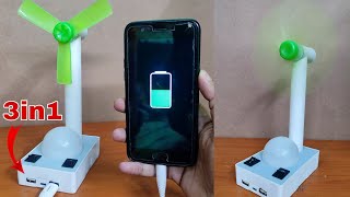 How To Make A Table Fan With Emergency Light And Power Bank At Home 3 In 1 Gadget