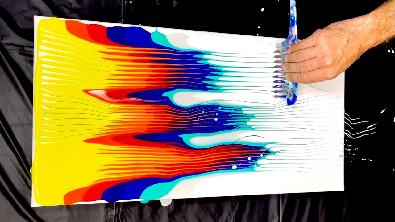 Pour Draw Fluid Art! / Abstract Acrylic Pour Painting With A Comb! - YouTube