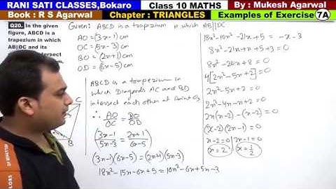 Class 10 Maths (Ex-7A Example - 20) Chapter : TRIANGLES  (R S Agarwal 2019)