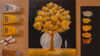 How to draw a Yellow Leaves - Acrylic Painting Techniques / Easy & Simple