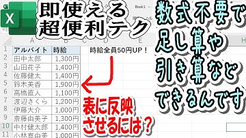 【Excel】同じ数の加算・減算・乗算・除算を数式不要で行う方法