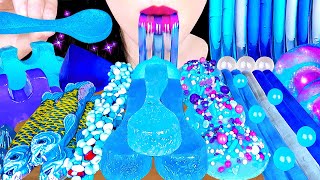 ASMR BLUE DESSERTS MUKBANG 파란색 디저트 먹방 EDIBLE SPOONS, UFO GALAXY CANDY, JELLY NOODLES EATING SOUNDS
