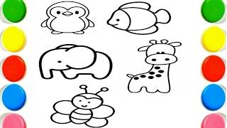 Penguin🐧Elephant 🐘 Fish 🐟 Drawing, Painting & Coloring For Kids and Toddlers_ Child Art#drawing