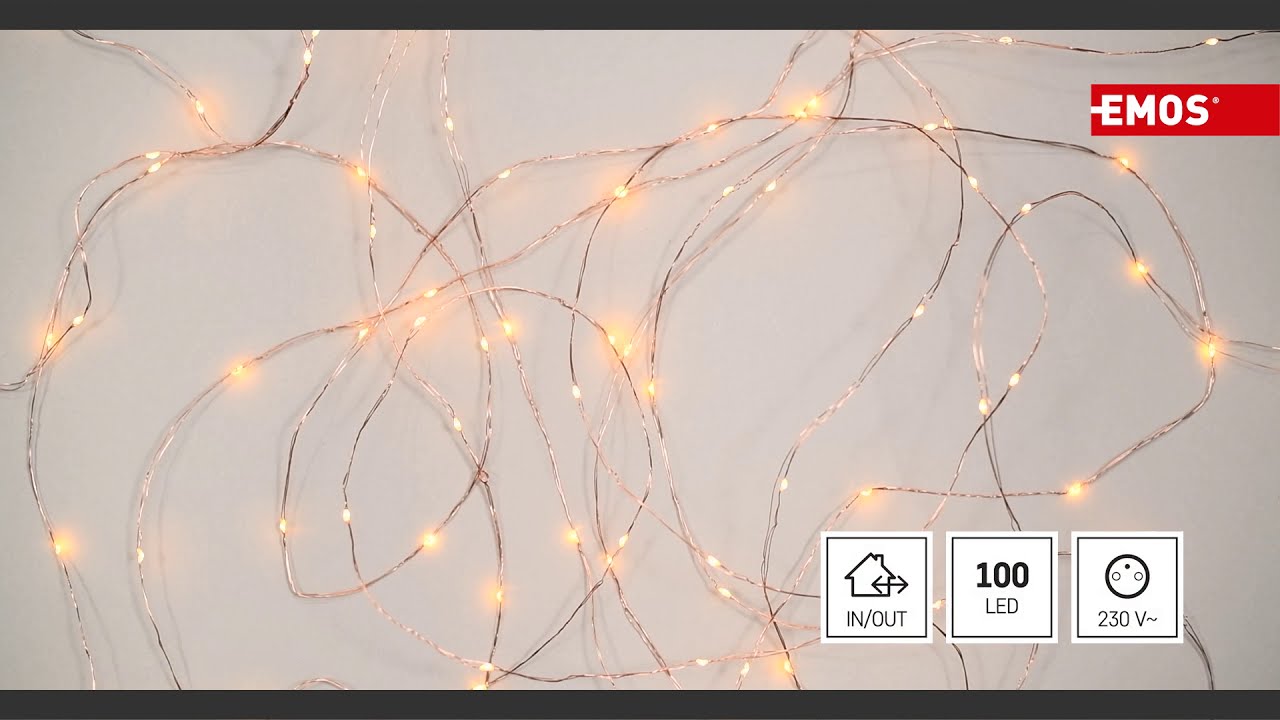 Video: LED božična nano veriga bakrena, 10 m, zunanja in notranja, topla bela, časovnik