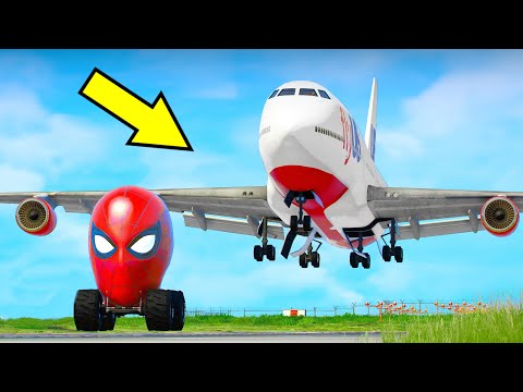 Airplane Crashes While Spider-Man Escapes From Police In GTA 5