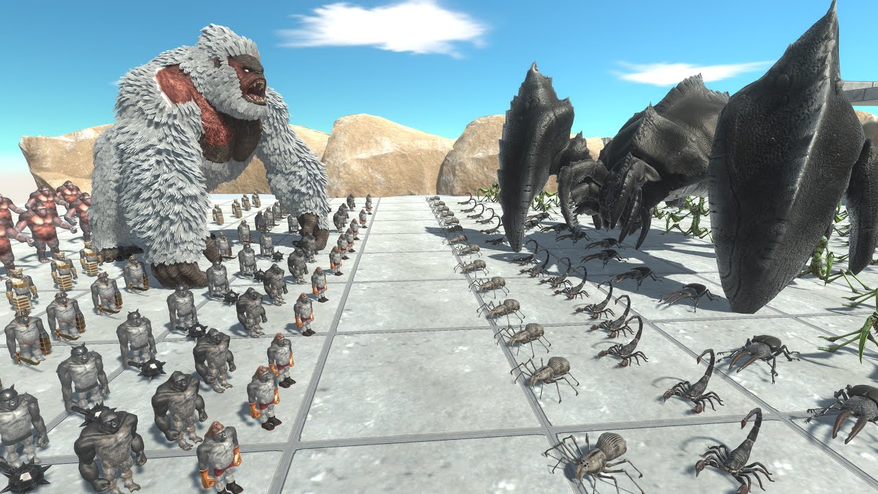 Giant Invertebrates vs Mutant Primates — Battle Simulation Led by Giant Insect and White Gorilla