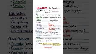 Glucoma | short exam note #shortnotes #quickrevision #glucoma #eyediseases