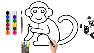 How To Colour A Cute Monkey | step by step with watercolors
