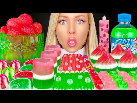 ASMR WATERMELON DESSERT, EDIBLE CUP, KOHAKUTO CANDY, CHUBBY WATERMELON SODA, LCYHEE JELLY MUKBANG 먹방