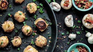 Baked Stuffed Mushrooms - Perfect Party Snack | Mushroom Recipes | Indian Vegetarian Recipes