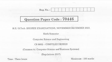 CS8602 | Compiler Design | Nov Dec 2023 | Anna University | Questions