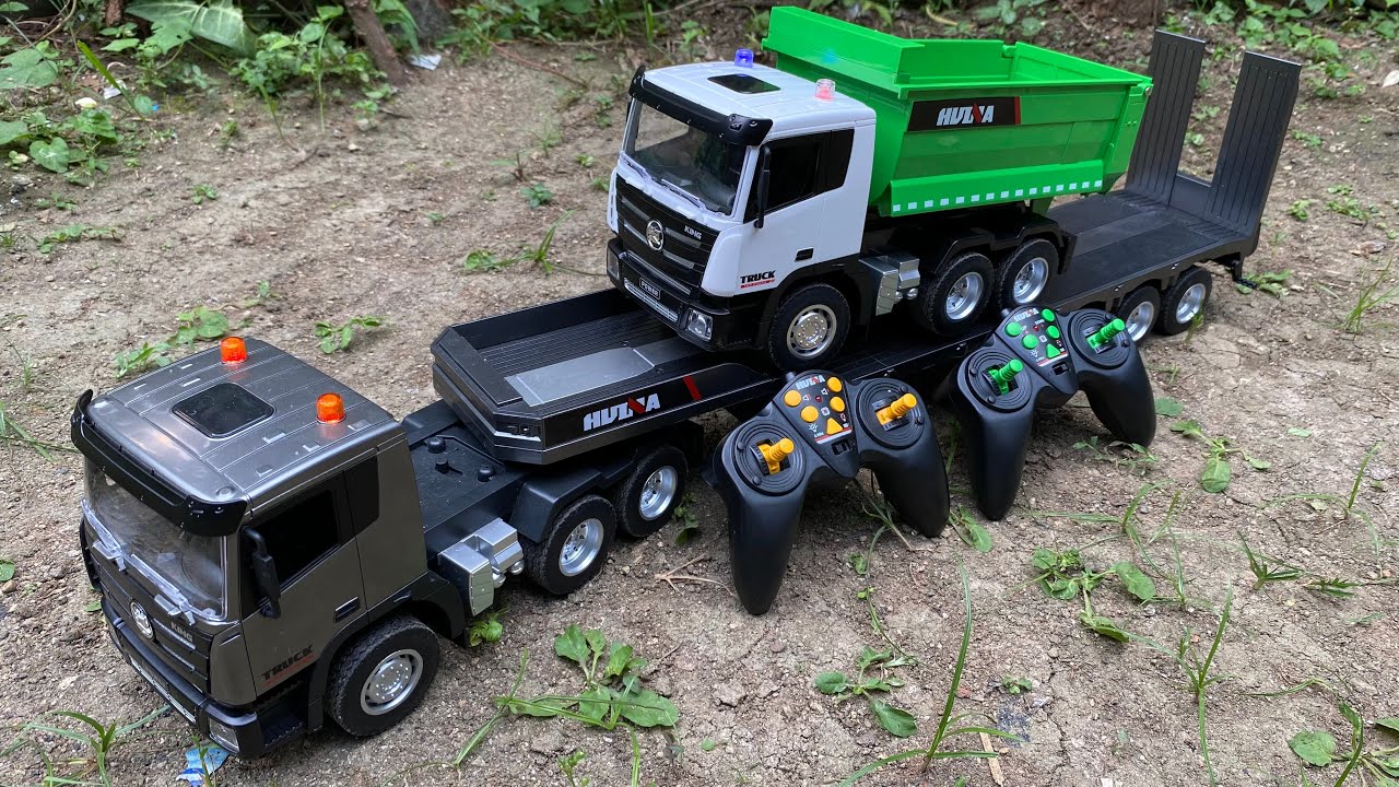 Unboxing Truck Engineer Vehicle - RC Truk Trailer Huina Flatbed Scale 
