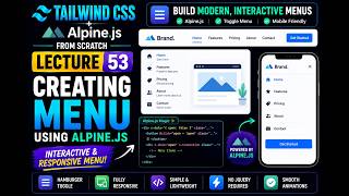 Tailwind CSS Alpine js Tutorial Create a Responsive Menu Lecture 53