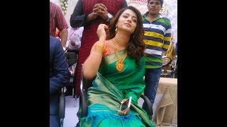 Trisha Gorgeous Look In Green Saree Kumar Jewellery Opening Celebration Kanyakumari