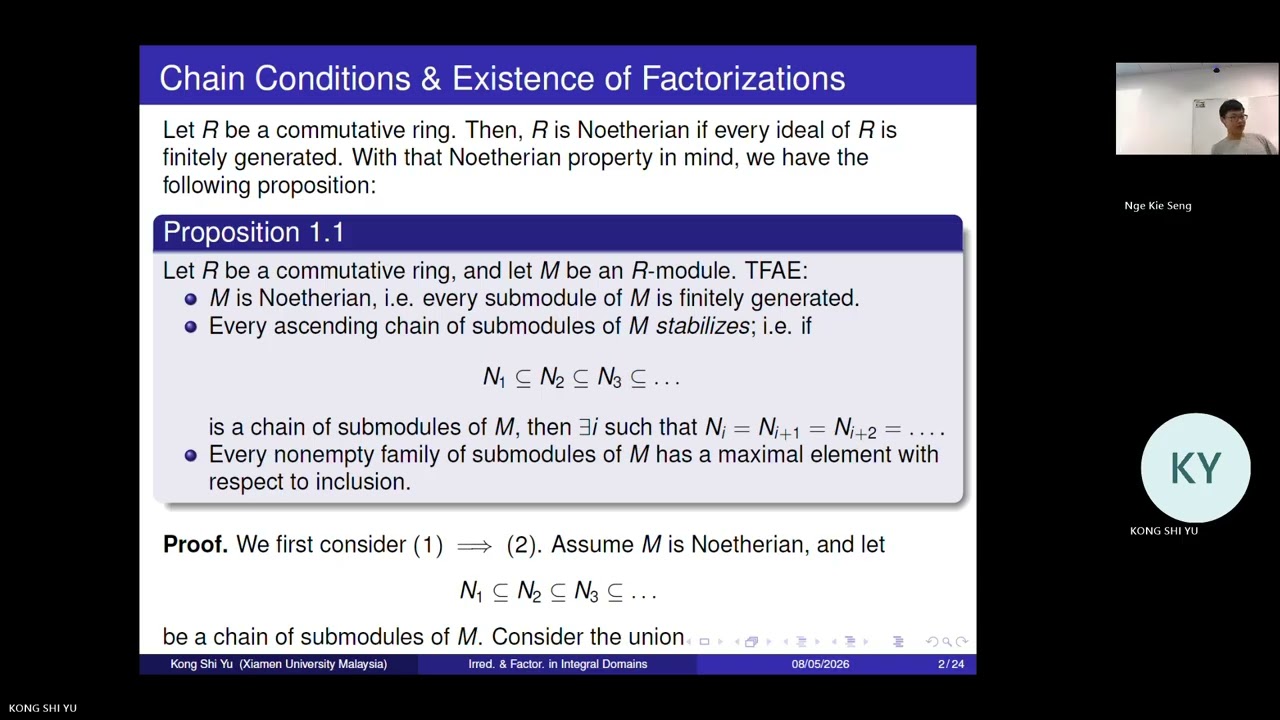 Irreducibles, Prime, PID, Euclidean domain, UFD | Graduate Algebra I Lec 10.5 | Kong Shi Yu 260509