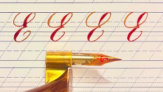 Cursive writing practice capital letter E by pointed pen and metallic ink  ⁨  @calligraphy65