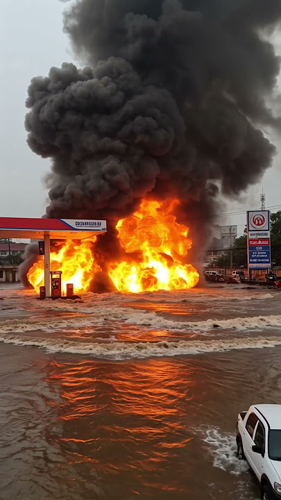 Detik Detik Mobil Terbakar di Pom Bensin Saat Banjir, Kepanikan Terjadi!