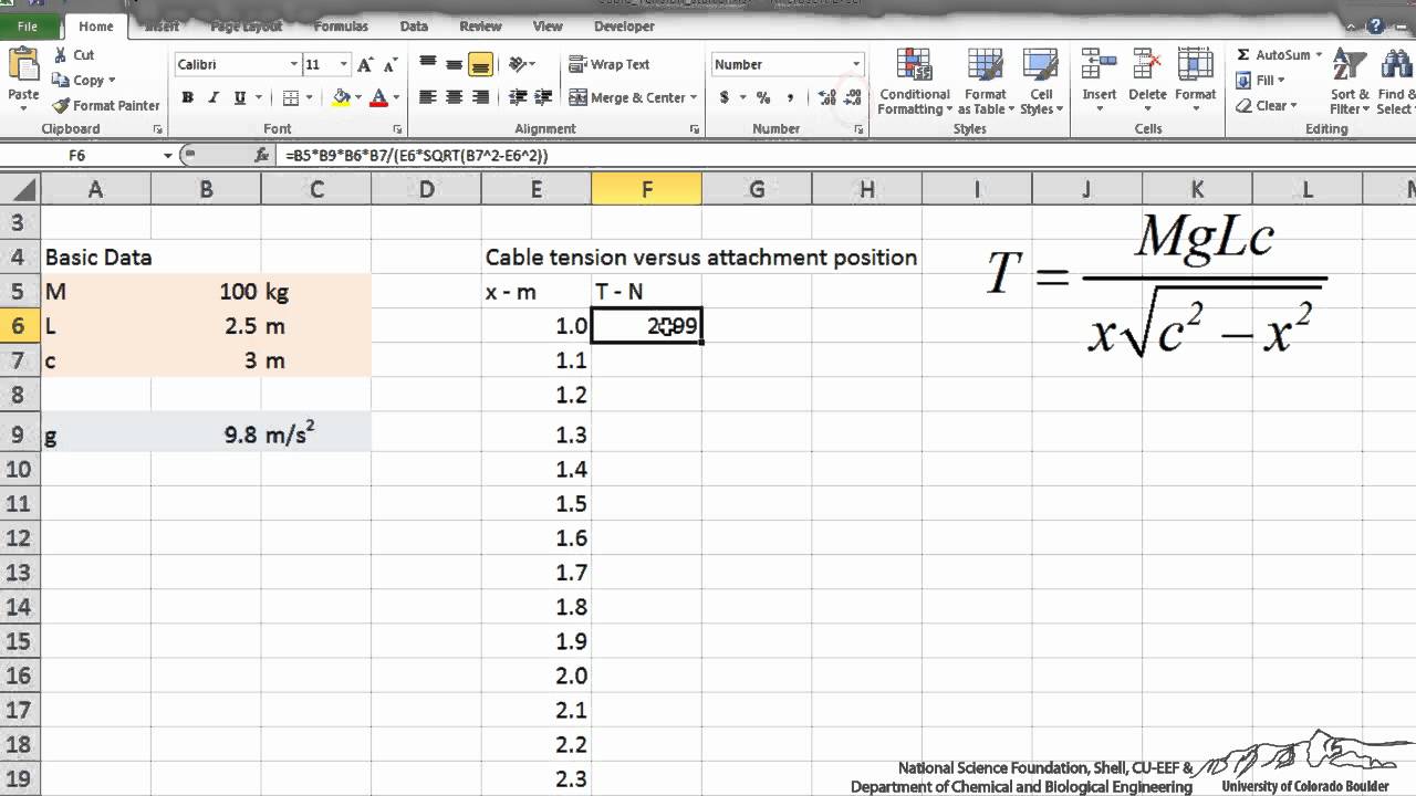 Entering an Equation into Excel