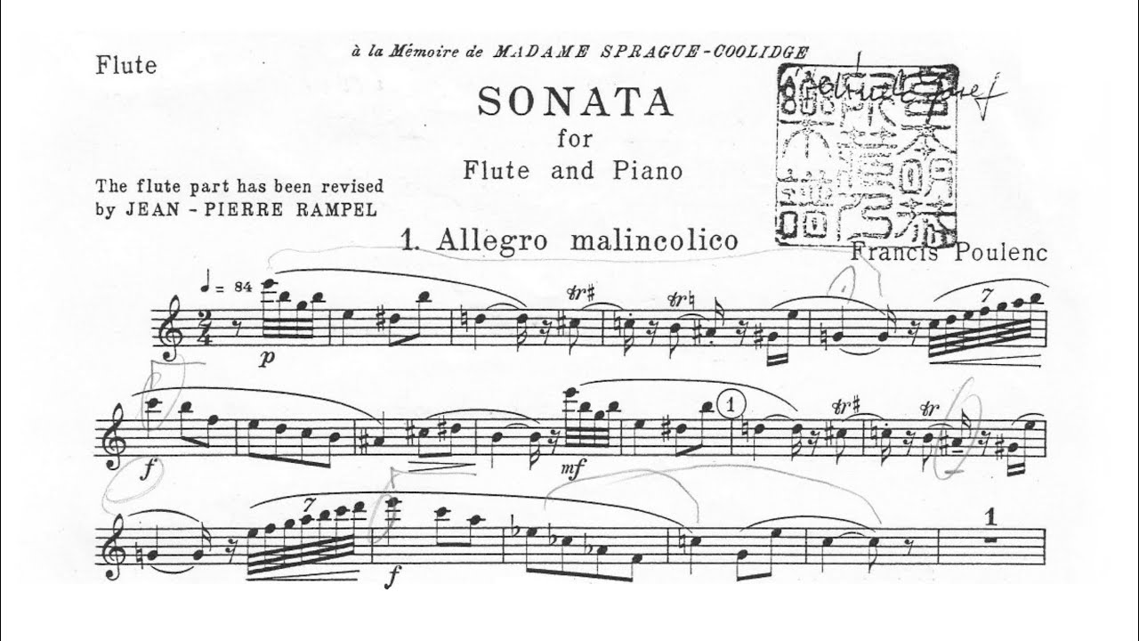 Francis Poulenc：Sonata Francis Poulenc - Sonata for flute and piano [With score] - YouTube