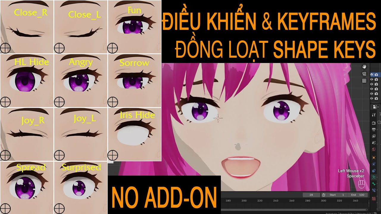 Animation Mặt nhanh bằng trình điều khiển Shape Keys - mà không cần ADD ...