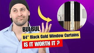 BULBUL Black Gold Color Block Window Curtains Panels 84 inches Long Velvet Farmhouse Drapes