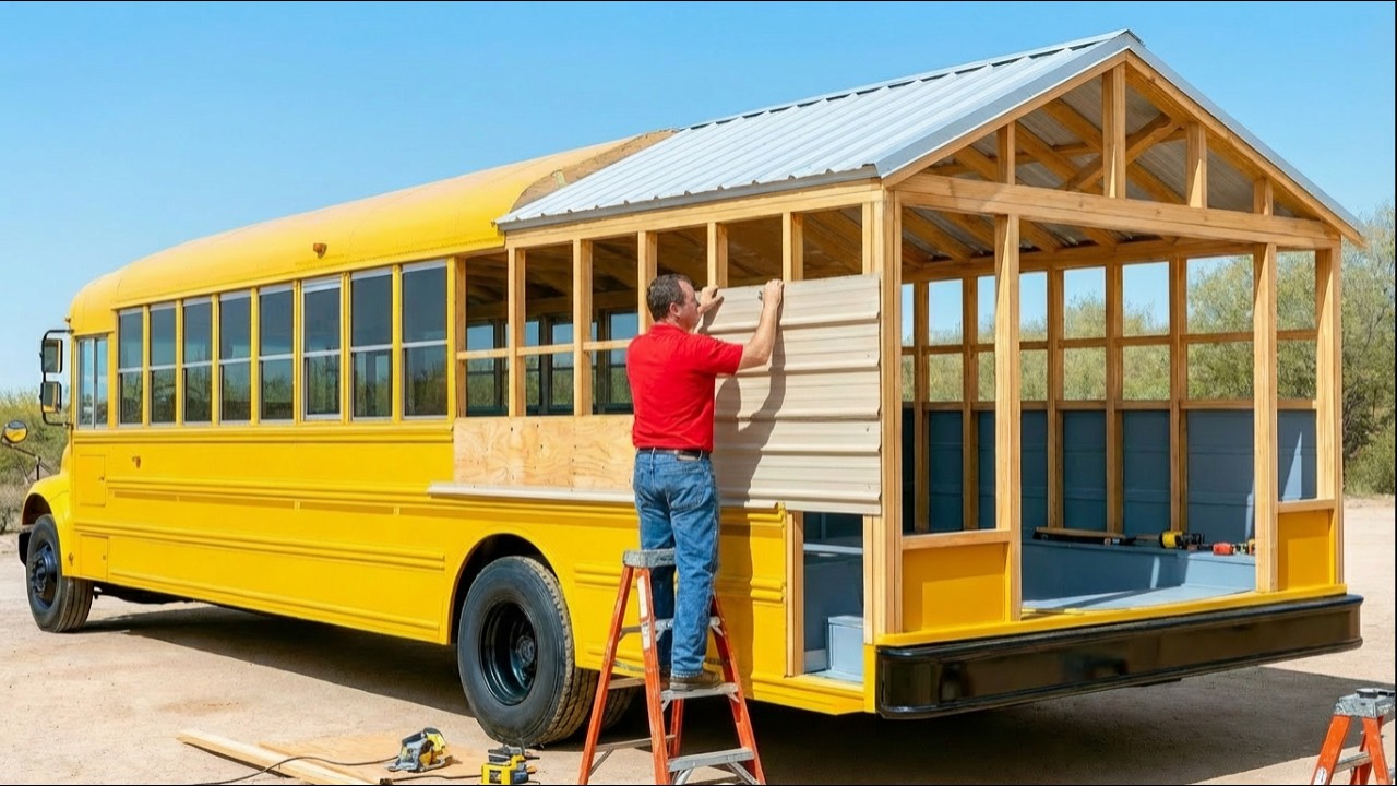 Man Turns Old Bus into Dream camper | Full DIY Build by @lifeanywhere‬