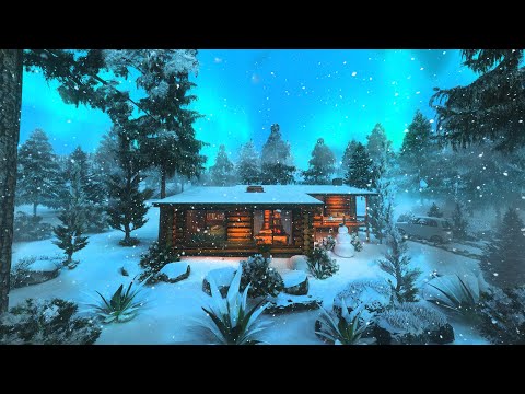 Blizzard Ambience | 4K ⛄ Snow storm ambience with cold arctic howling wind sounds & northern lights.