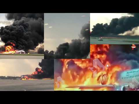 Катастрофа (пожар) SSJ-100 в Шереметьево: полное видео посадки