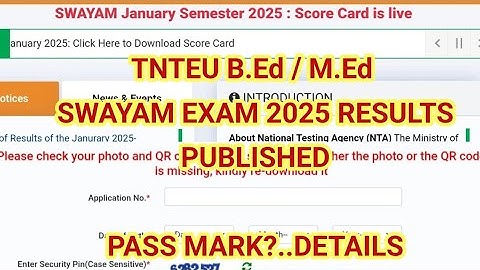 TNTEU B.Ed / M.Ed SWAYAM EXAM RESULTS 2025: PUBLISHED || PASS MARK DETAILS