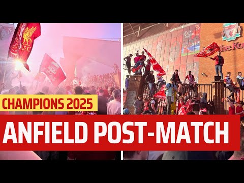 Liverpool fans party at Anfield after Premier League title win