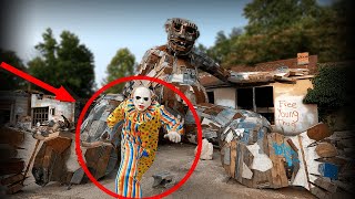 Scary Clown Attacks Near Giant Troll at Abandoned Pottery Factory - WeeeClown Around