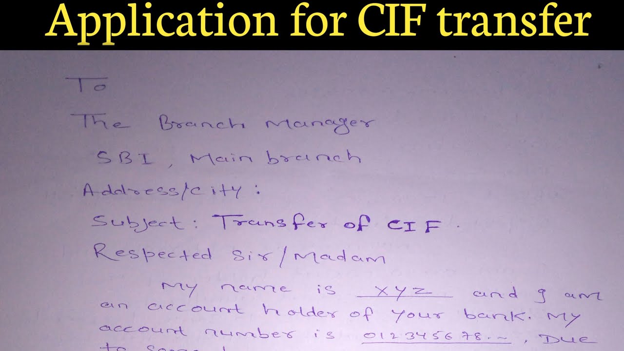 cif transfer application letter format