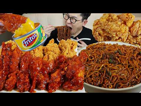 ASMR MUKBANGㅣSpicy black bean noodles & KFC Fried ChickenㅣEATING SHOW
