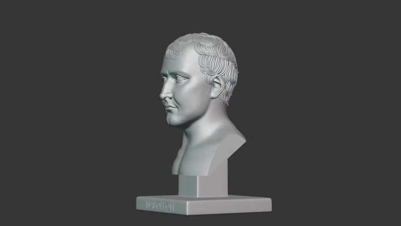 Semi Realistic Napoleon Bonaparte Bust Printable 3D Model Turntable Viewport