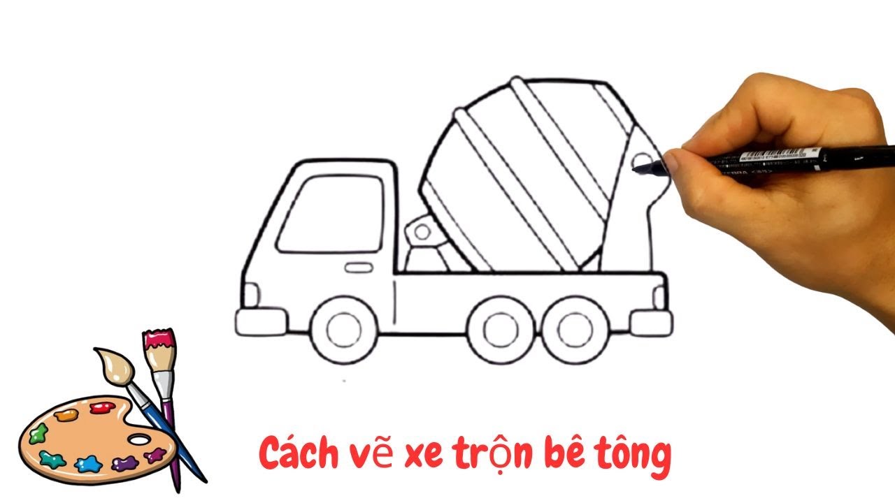 How to draw a concrete mixer truck - cách vẽ xe trộn bê tông - Many ...