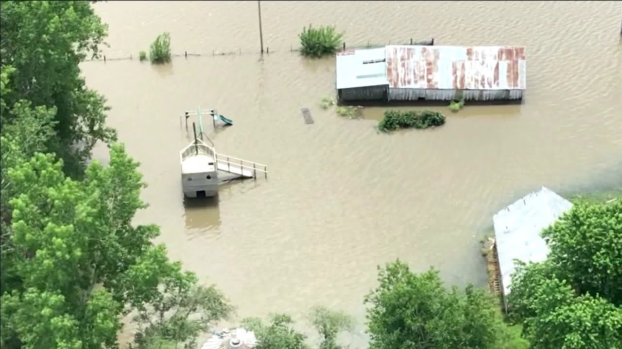 Carrollton flooding from boat and sky