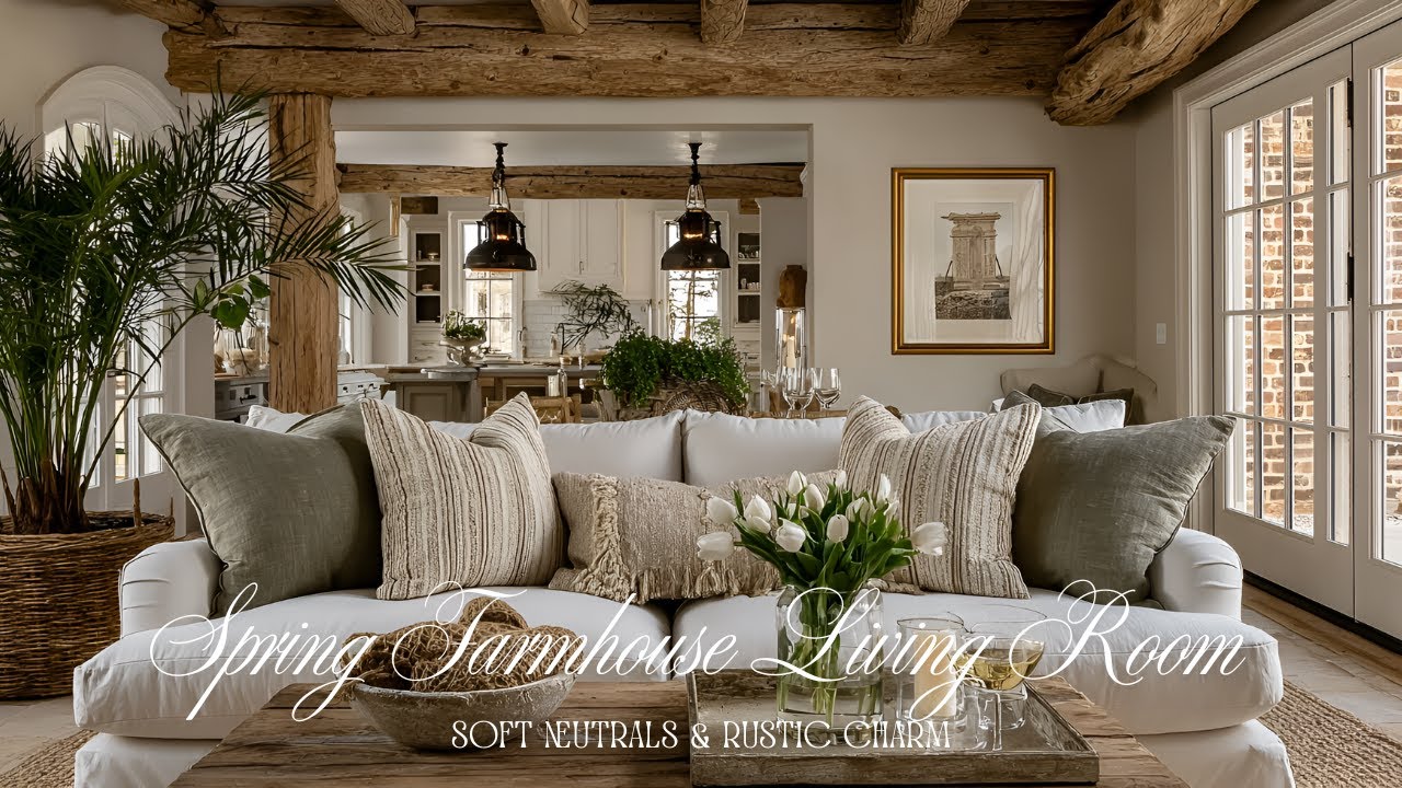 Spring Living Room Farmhouse Decor Trends: Soft Neutrals, Wood, and Warm Textures