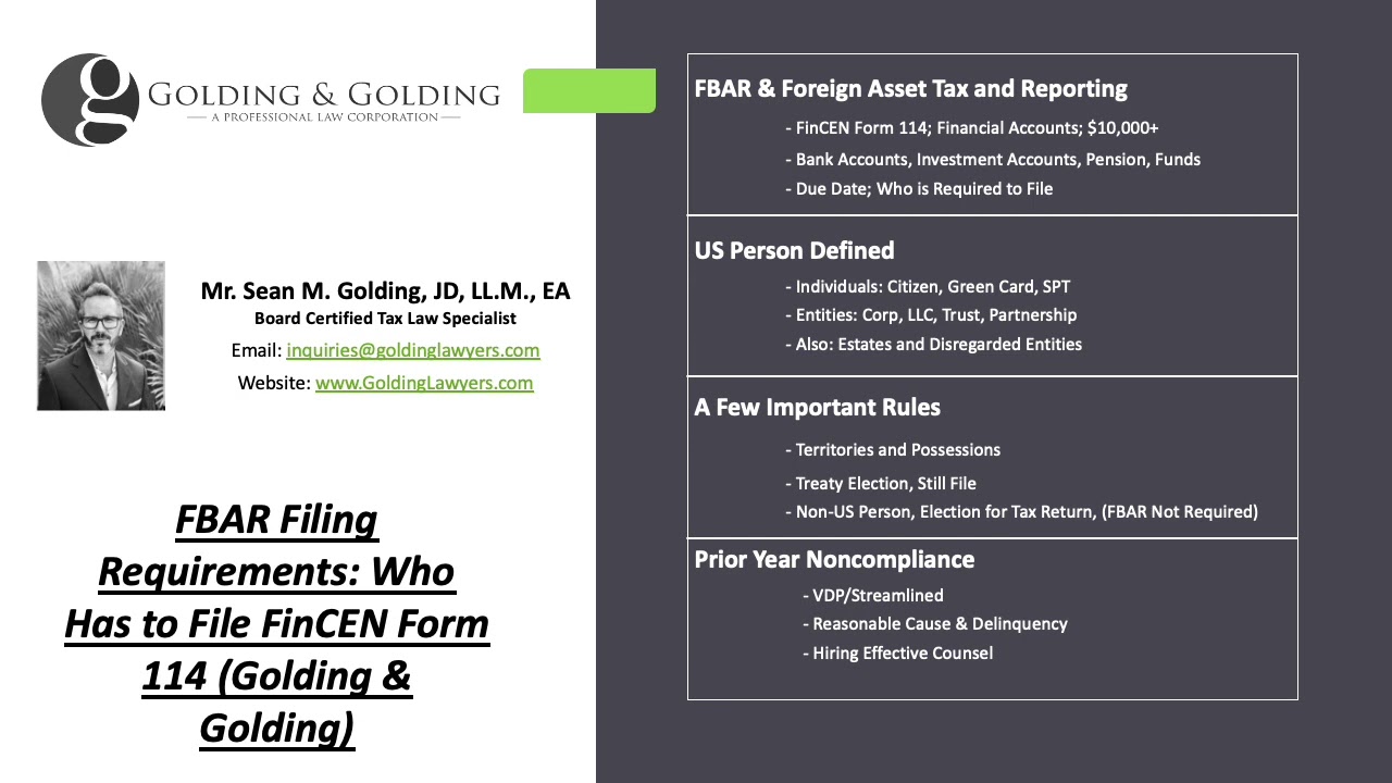 FBAR Filing Requirements: Who Files FinCEN Form 114 - Golding & Golding, Board Certified Tax Lawyers