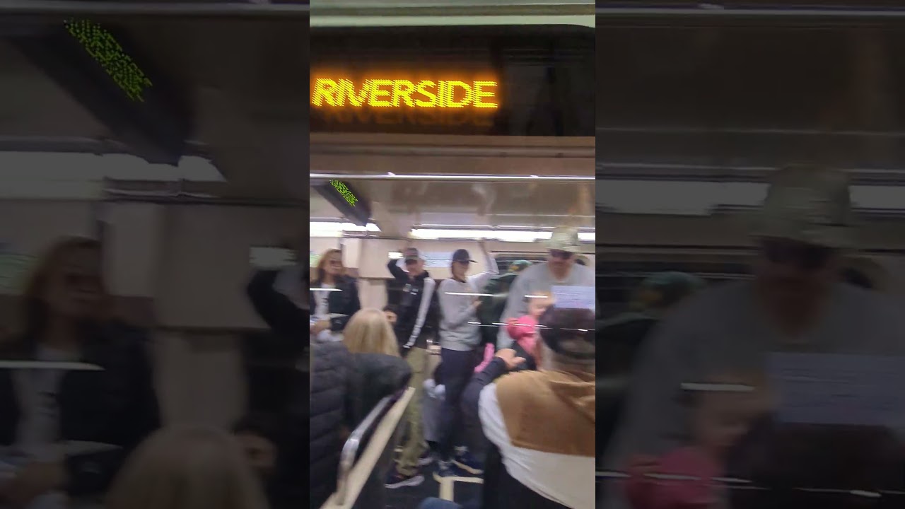 boarding the subway for the Boston Marathon, Boston, Massachusetts