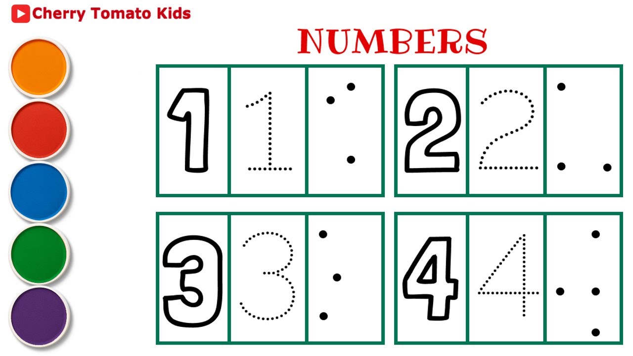 Learn to Write Numbers 1 to 4 | Dot-to-Dot Tracing & Handwriting Practice | Cherry Tomato Kids Part1
