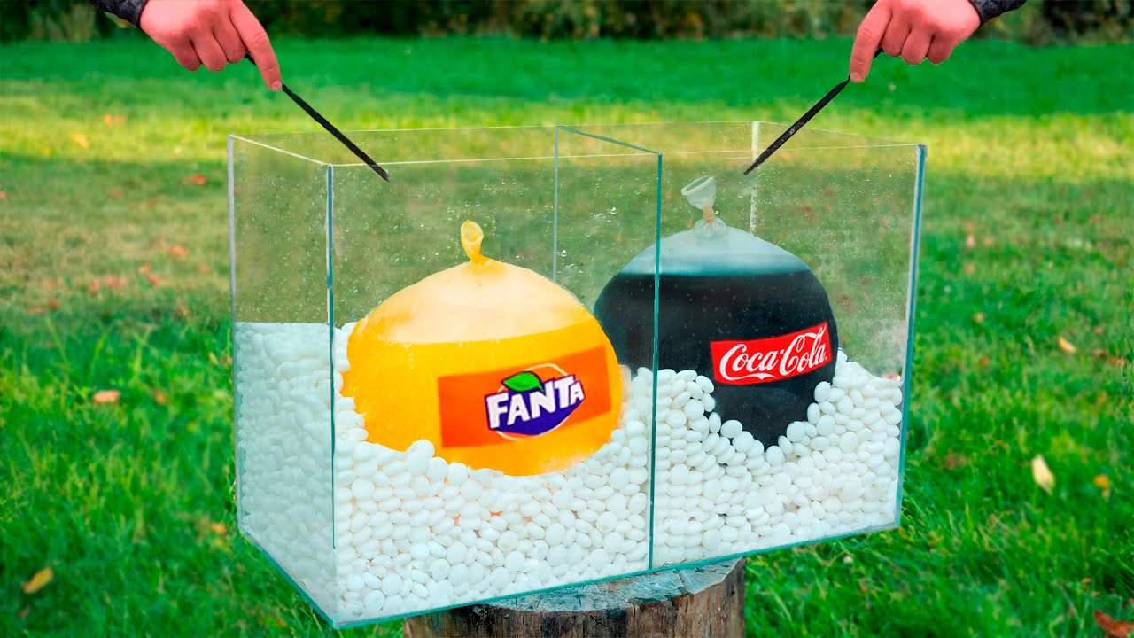 Experiment: Giant Balloons of Coca Cola & Fanta VS Mentos