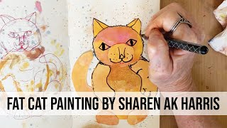 Whimsical Fat Cat Painting by Sharen AK Harris